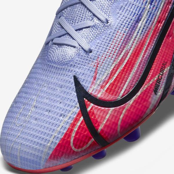 Indigo / Light Red / Metal Silver Nike Mercurial Superfly 8 Elite KM AG Artificial-Grass Men's Football Shoes | NK074MOC