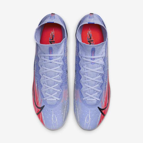 Indigo / Light Red / Metal Silver Nike Mercurial Superfly 8 Elite KM AG Artificial-Grass Women's Football Shoes | NK281BKZ