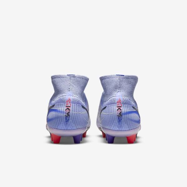 Indigo / Light Red / Metal Silver Nike Mercurial Superfly 8 Elite KM AG Artificial-Grass Women's Football Shoes | NK281BKZ