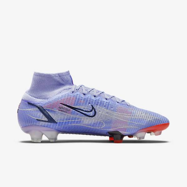 Indigo / Light Red / Metal Silver Nike Mercurial Superfly 8 Elite KM FG Firm-Ground Women's Football Shoes | NK312WBV