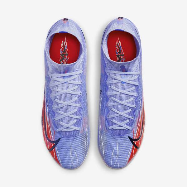 Indigo / Light Red / Metal Silver Nike Mercurial Superfly 8 Elite KM FG Firm-Ground Women's Football Shoes | NK312WBV