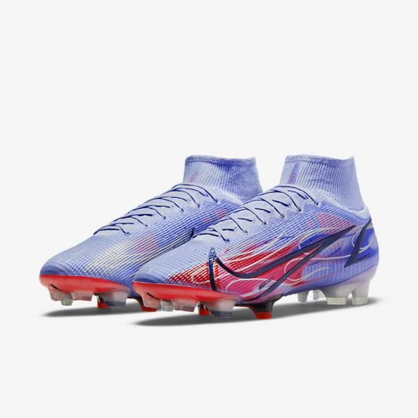 Indigo / Light Red / Metal Silver Nike Mercurial Superfly 8 Elite KM FG Firm-Ground Women's Football Shoes | NK312WBV