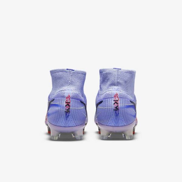 Indigo / Light Red / Metal Silver Nike Mercurial Superfly 8 Elite KM FG Firm-Ground Women's Football Shoes | NK312WBV