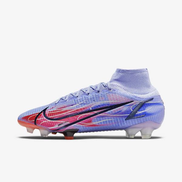 Indigo / Light Red / Metal Silver Nike Mercurial Superfly 8 Elite KM FG Firm-Ground Men\'s Football Shoes | NK843EKW