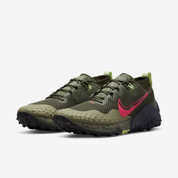 Khaki / Olive / Obsidian / Red Nike Wildhorse 7 Trail Men's Running Shoes | NK201YTK