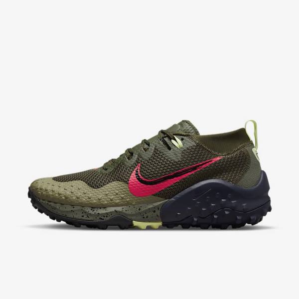 Khaki / Olive / Obsidian / Red Nike Wildhorse 7 Trail Men\'s Running Shoes | NK201YTK