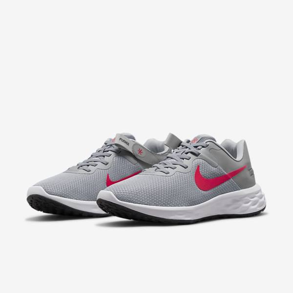 Light Grey / Dark Grey / Red Nike Revolution 6 FlyEase Next Nature Easy On-Off Road Men's Running Shoes | NK809RWS