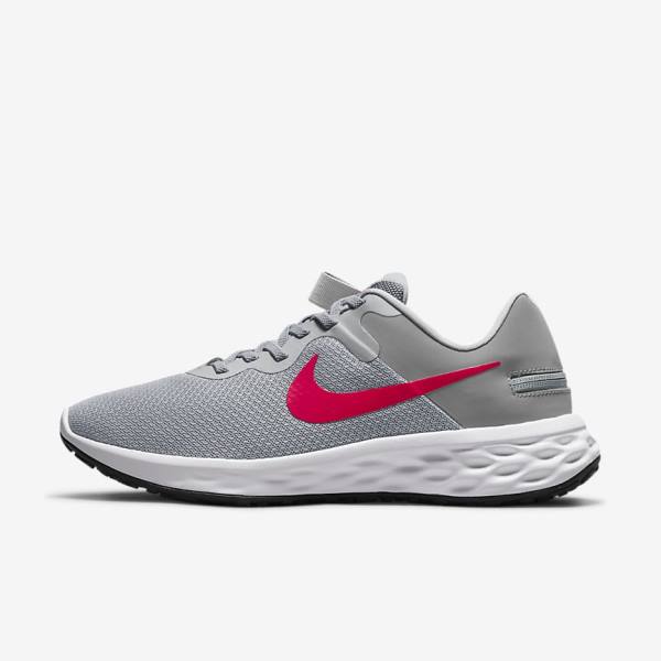 Light Grey / Dark Grey / Red Nike Revolution 6 FlyEase Next Nature Easy On-Off Road Men\'s Running Shoes | NK809RWS