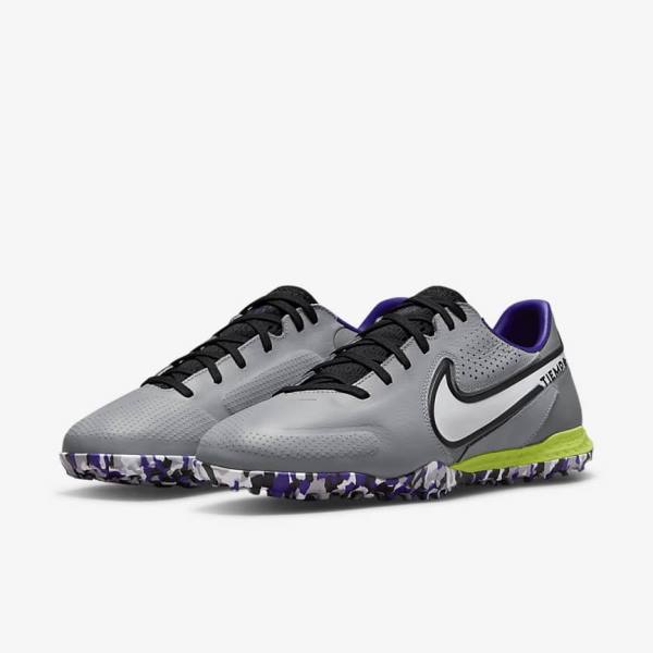 Light Grey / White Nike React Tiempo Legend 9 Pro TF Turf Men's Football Shoes | NK092QUB