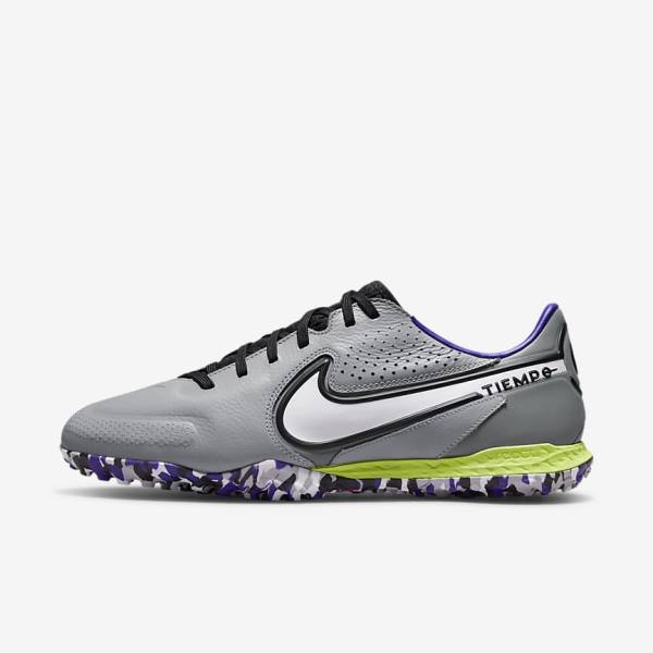 Light Grey / White Nike React Tiempo Legend 9 Pro TF Turf Men\'s Football Shoes | NK092QUB