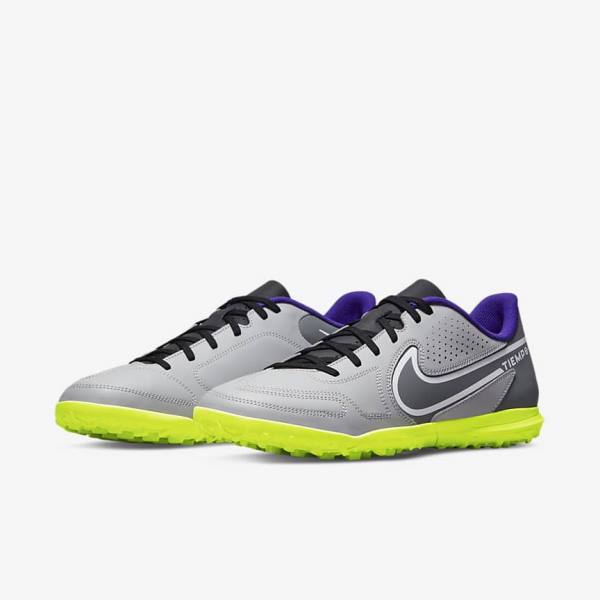 Light Grey / White Nike Tiempo Legend 9 Club TF Turf Men's Football Shoes | NK412FTX