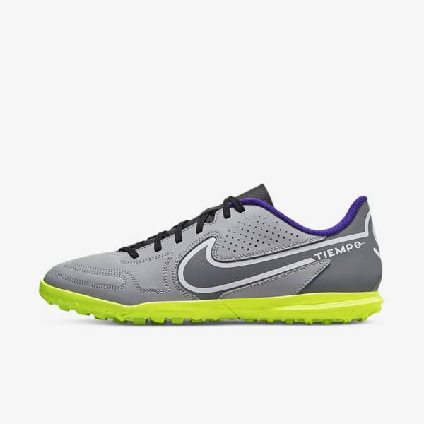 Light Grey / White Nike Tiempo Legend 9 Club TF Turf Men\'s Football Shoes | NK412FTX