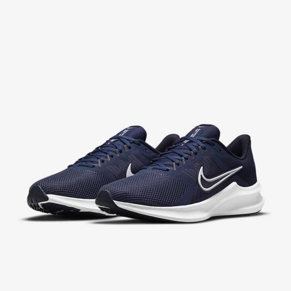 Navy / Dark Obsidian / White Nike Downshifter 11 Road Men's Running Shoes | NK547IWF