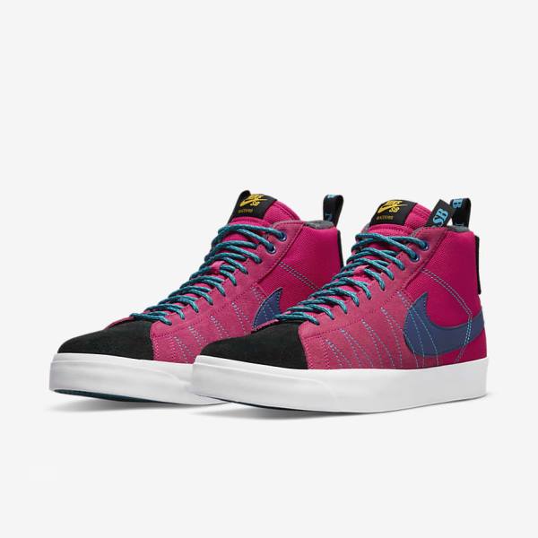 Pink / Blue / Royal Blue Nike SB Zoom Blazer Mid Premium Women's Skate Shoes | NK147BZW