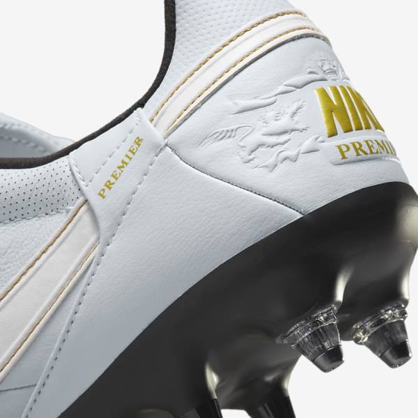 Platinum / Black / Metal Gold / White Nike The Premier 3 SG-PRO Anti-Clog Traction Soft-Ground Men's Football Shoes | NK413ZAY