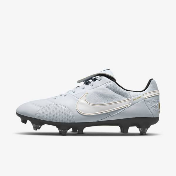 Platinum / Black / Metal Gold / White Nike The Premier 3 SG-PRO Anti-Clog Traction Soft-Ground Men\'s Football Shoes | NK413ZAY