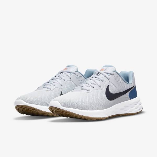 Platinum / Dark Blue / Blue Nike Revolution 6 Next Nature Road Men's Running Shoes | NK319LWR