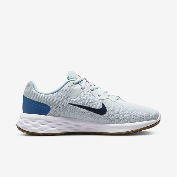 Platinum / Dark Blue / Blue Nike Revolution 6 (Extra Wide) Men's Running Shoes | NK721POF