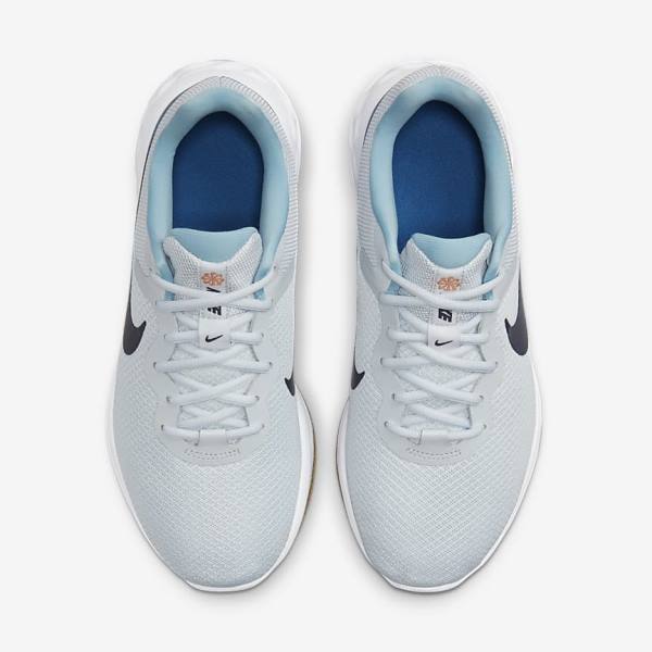 Platinum / Dark Blue / Blue Nike Revolution 6 (Extra Wide) Men's Running Shoes | NK721POF