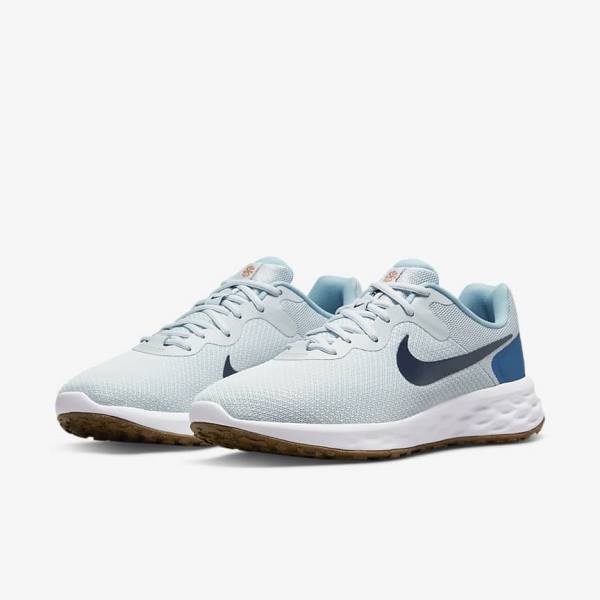 Platinum / Dark Blue / Blue Nike Revolution 6 (Extra Wide) Men's Running Shoes | NK721POF