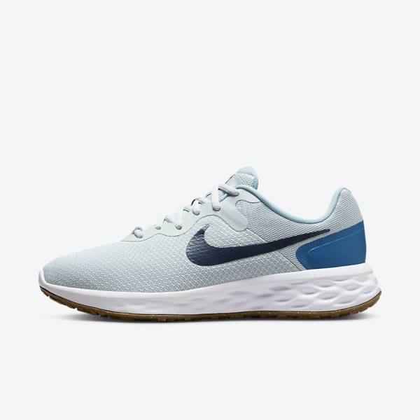 Platinum / Dark Blue / Blue Nike Revolution 6 (Extra Wide) Men\'s Running Shoes | NK721POF