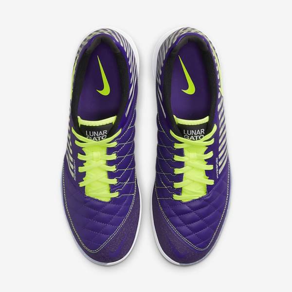 Purple / Black / White Nike Lunar Gato II IC Indoor Court Men's Football Shoes | NK126UZY