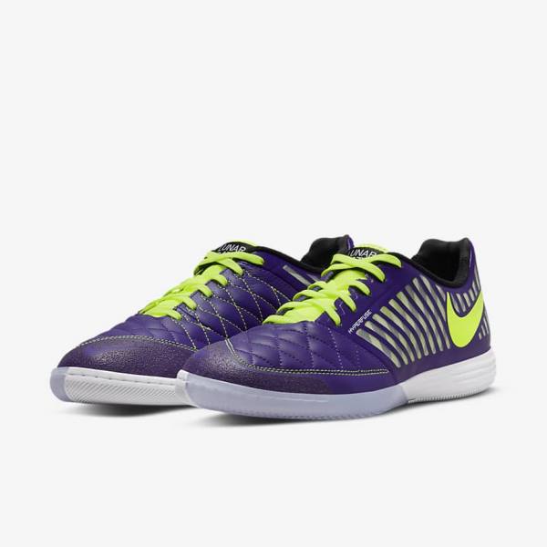 Purple / Black / White Nike Lunar Gato II IC Indoor Court Men's Football Shoes | NK126UZY