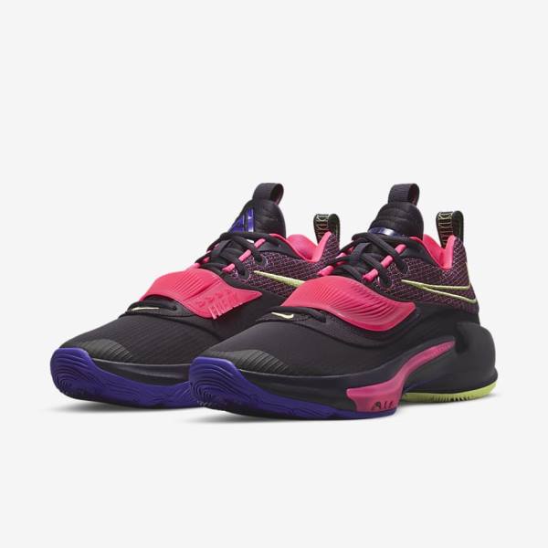 Purple / Pink / Purple / Light Lemon Nike Zoom Freak 3 Men's Basketball Shoes | NK901ABN