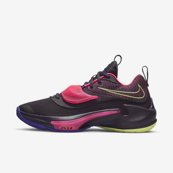 Purple / Pink / Purple / Light Lemon Nike Zoom Freak 3 Men\'s Basketball Shoes | NK901ABN