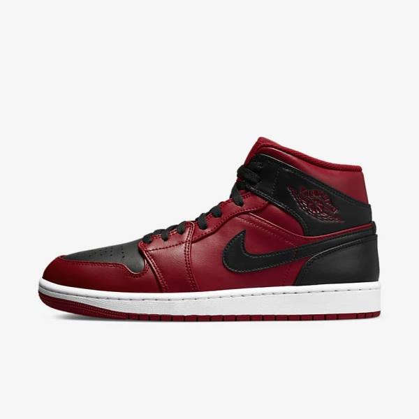 Red / White / Black Nike Air Jordan 1 Mid Men\'s Sneakers | NK051LTO