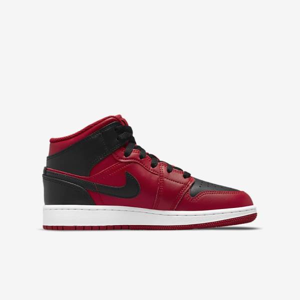 Red / White / Black Nike Air Jordan 1 Mid Older Kids' Sneakers | NK176PZN