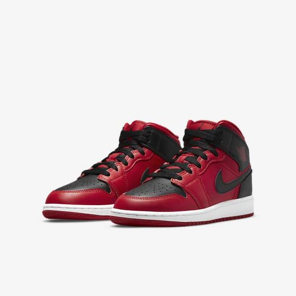 Red / White / Black Nike Air Jordan 1 Mid Older Kids' Sneakers | NK176PZN