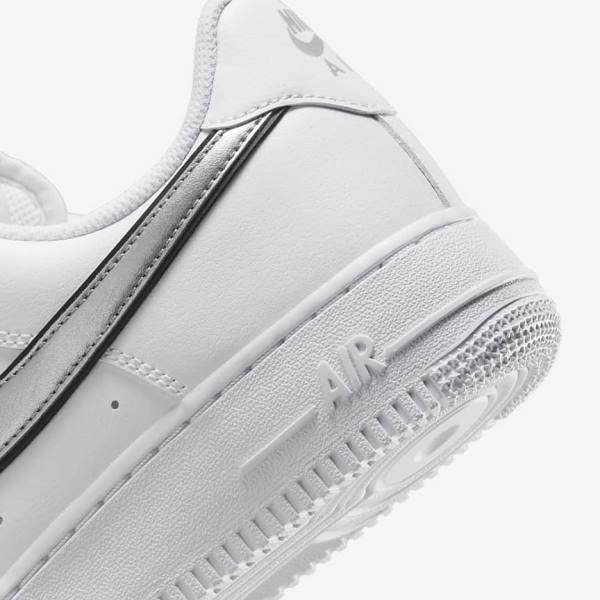 White / Black / Metal Silver Nike Air Force 1 07 Essential Women's Sneakers | NK596EXK