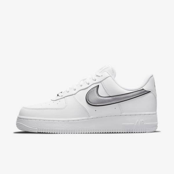 White / Black / Metal Silver Nike Air Force 1 07 Essential Women\'s Sneakers | NK596EXK