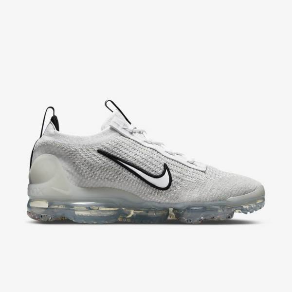 White / Black / Metal Silver Nike Air VaporMax 2021 FK Men's Sneakers | NK792DRZ