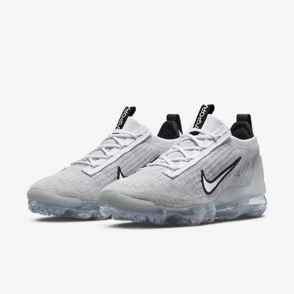 White / Black / Metal Silver Nike Air VaporMax 2021 FK Men's Sneakers | NK792DRZ