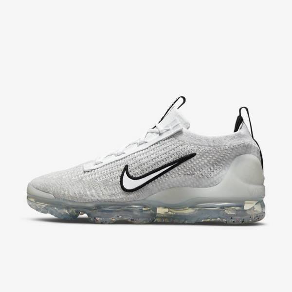 White / Black / Metal Silver Nike Air VaporMax 2021 FK Men\'s Sneakers | NK792DRZ