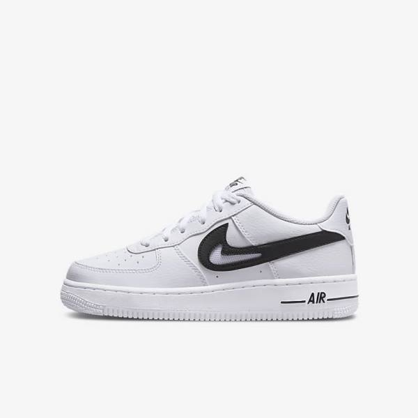 White / Black Nike Air Force 1 Older Kids\' Sneakers | NK029UAJ