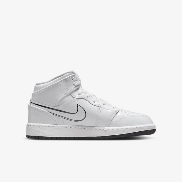 White / Black Nike Air Jordan 1 Mid Older Kids' Sneakers | NK921MUS