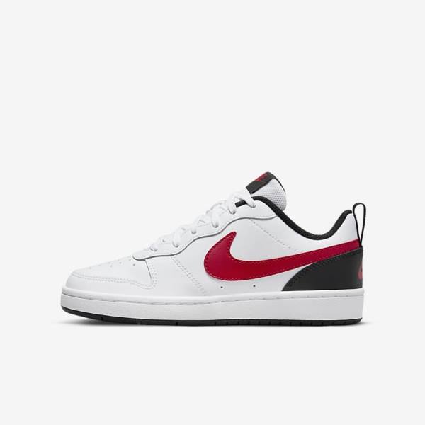 White / Black / Red Nike Court Borough Low 2 Older Kids\' Sneakers | NK571SYN