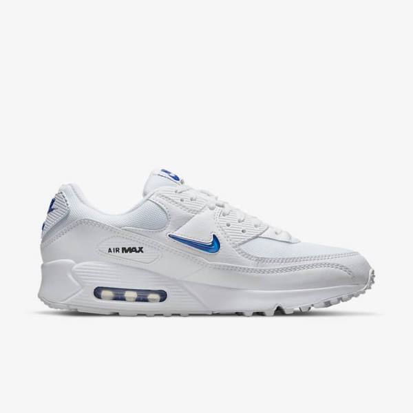 White / Black / Royal Nike Air Max 90 Men's Sneakers | NK405YLO