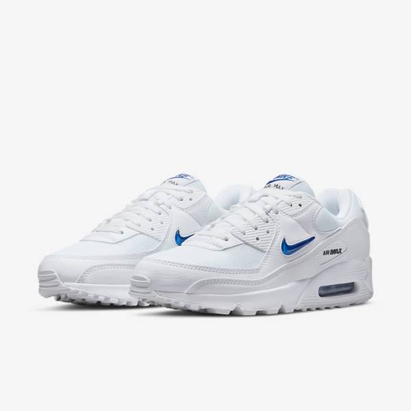 White / Black / Royal Nike Air Max 90 Men's Sneakers | NK405YLO