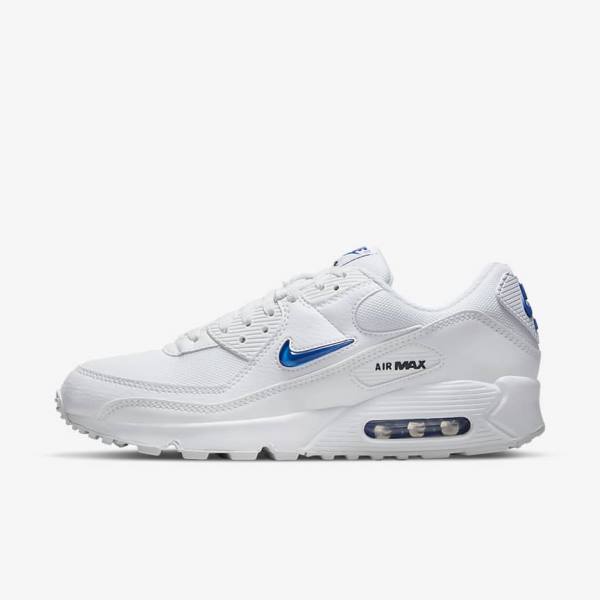 White / Black / Royal Nike Air Max 90 Men\'s Sneakers | NK405YLO