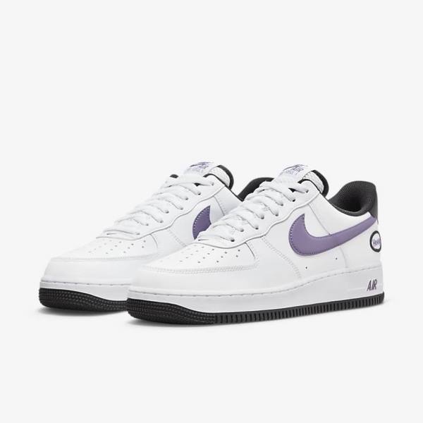 White / Black / White / Purple Nike Air Force 1 07 LV8 Men's Sneakers | NK032DHT