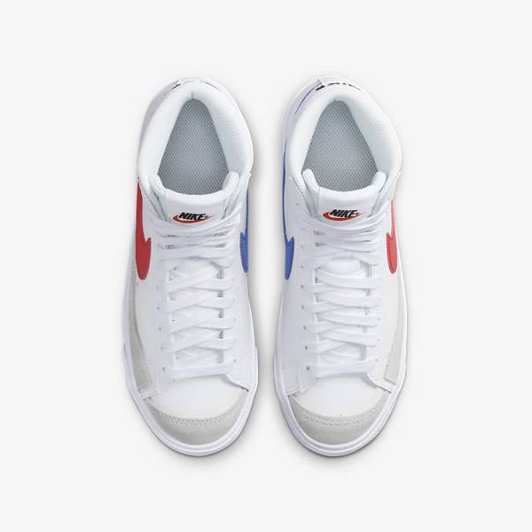 White / Blue / Black / Red Nike Blazer Mid 77 Older Kids' Sneakers | NK758OXY