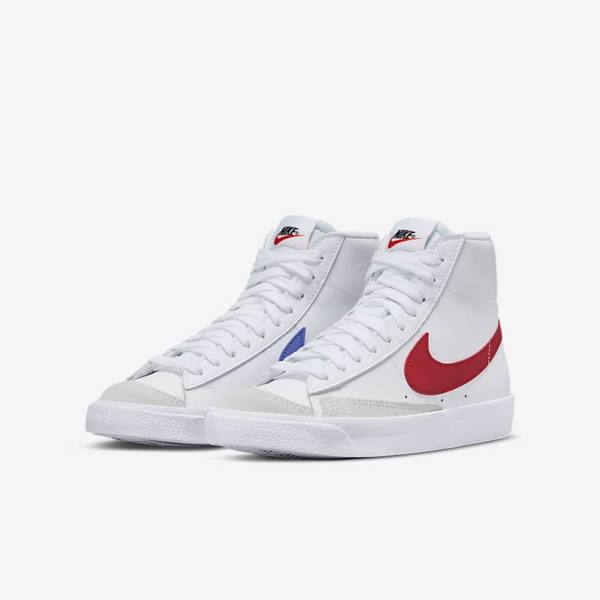 White / Blue / Black / Red Nike Blazer Mid 77 Older Kids' Sneakers | NK758OXY