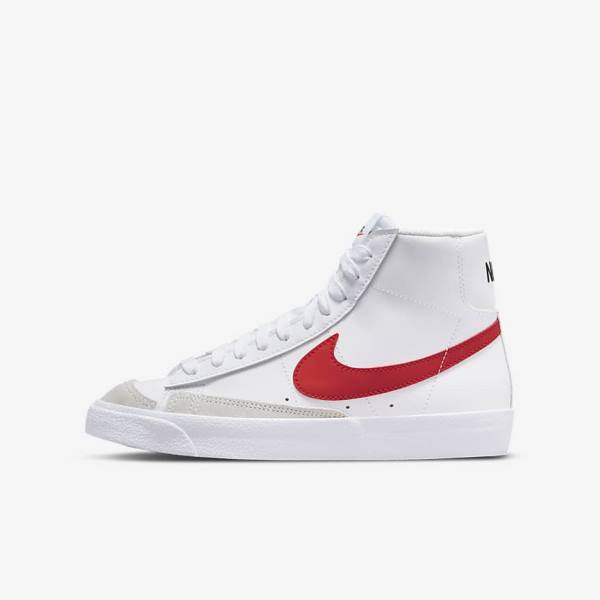 White / Blue / Black / Red Nike Blazer Mid 77 Older Kids\' Sneakers | NK758OXY