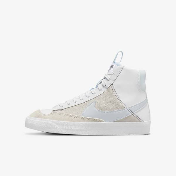 White / Blue Grey Nike Blazer Mid 77 SE Dance Older Kids\' Sneakers | NK496LTX