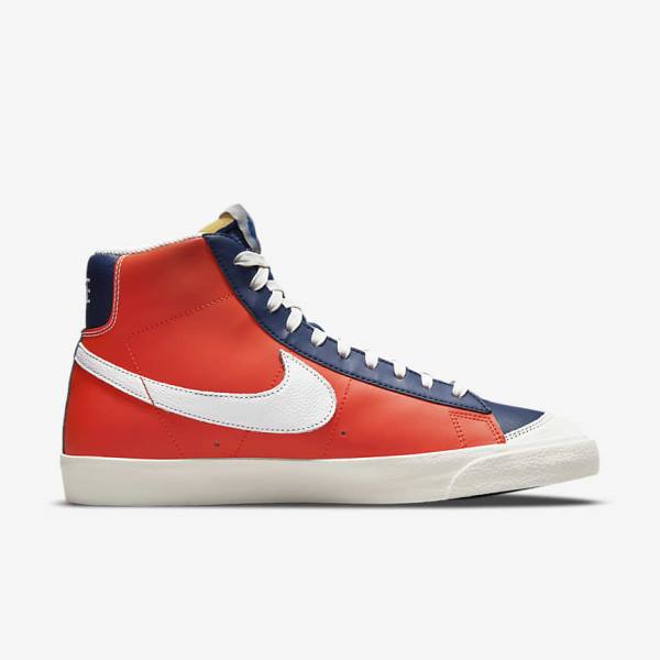 White / Blue / Orange Nike Blazer Mid 77 EMB Men's Sneakers | NK632MHX