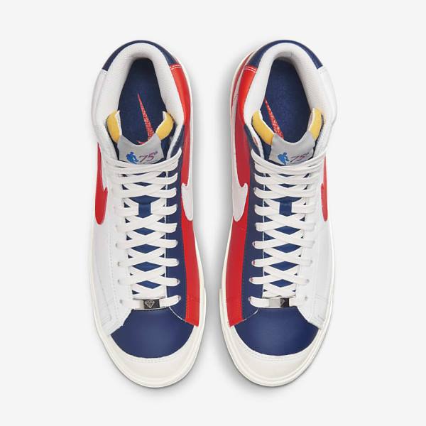 White / Blue / Orange Nike Blazer Mid 77 EMB Men's Sneakers | NK632MHX